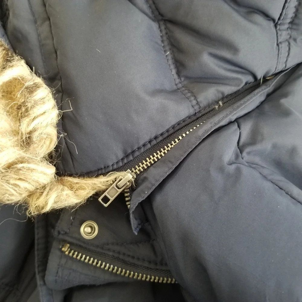 Y2K Hollister Jacket Womens Small Blue Faux Fur Hooded Down Coat Vintage Sherpa‎